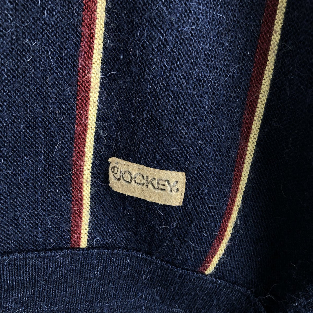 JOCKEY SPORTSWEAR Stripe Pattern V-Neck Knit Sweater, Made in Italy, Men's XL Equivalent, Vintage unclear navy blue type Vintage Second Hand