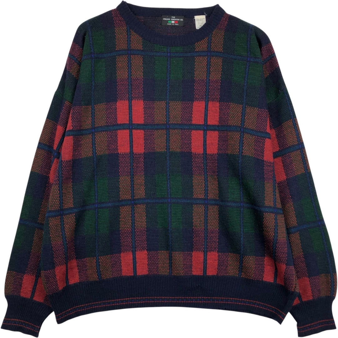 ~90'S THE ITALIAN SWEATER CO. Check Pattern Acrylic Knit Sweater, Made in Italy, Men's XL equivalent, Vintage acrylic navy blue type Vintage Second Hand