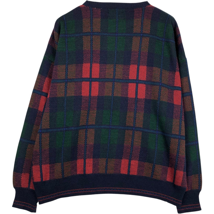 ~90'S THE ITALIAN SWEATER CO. Check Pattern Acrylic Knit Sweater, Made in Italy, Men's XL equivalent, Vintage acrylic navy blue type Vintage Second Hand