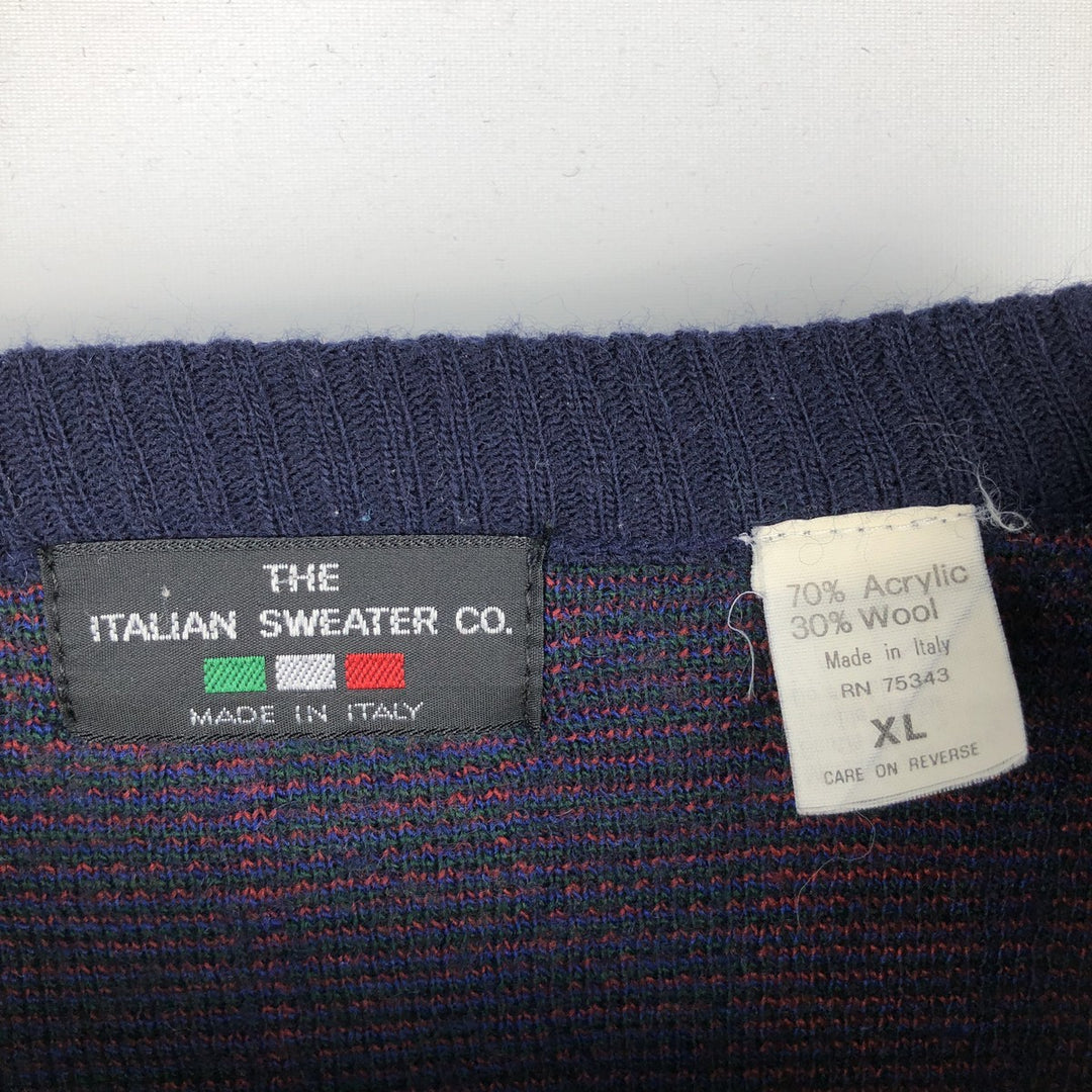 ~90'S THE ITALIAN SWEATER CO. Check Pattern Acrylic Knit Sweater, Made in Italy, Men's XL equivalent, Vintage acrylic navy blue type Vintage Second Hand