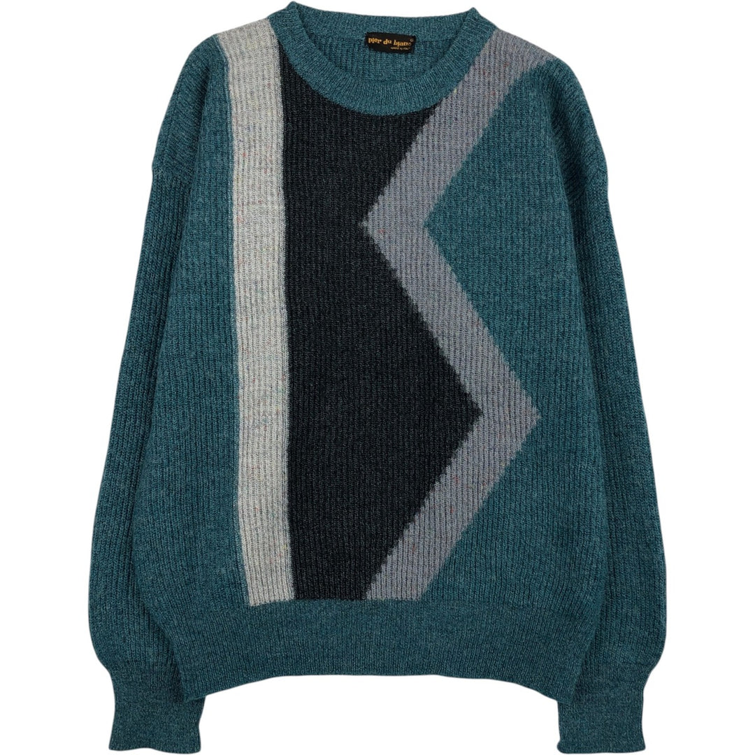 pier du blanc all-over print color nep knit sweater, made in Italy, men's size L equivalent. unclear blue type Vintage Second Hand