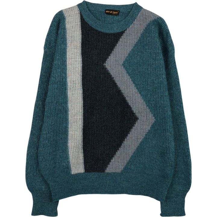 pier du blanc all-over print color nep knit sweater, made in Italy, men's size L equivalent. unclear blue type Vintage Second Hand