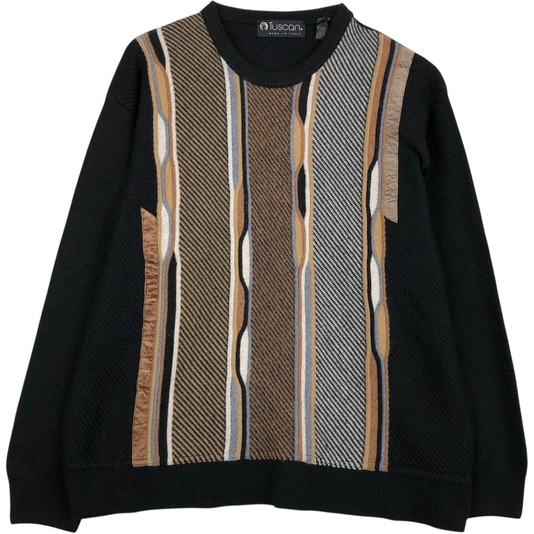 Tuscan print wool x acrylic knit sweater, made in Italy, men's size XL. wool black type Vintage Second Hand