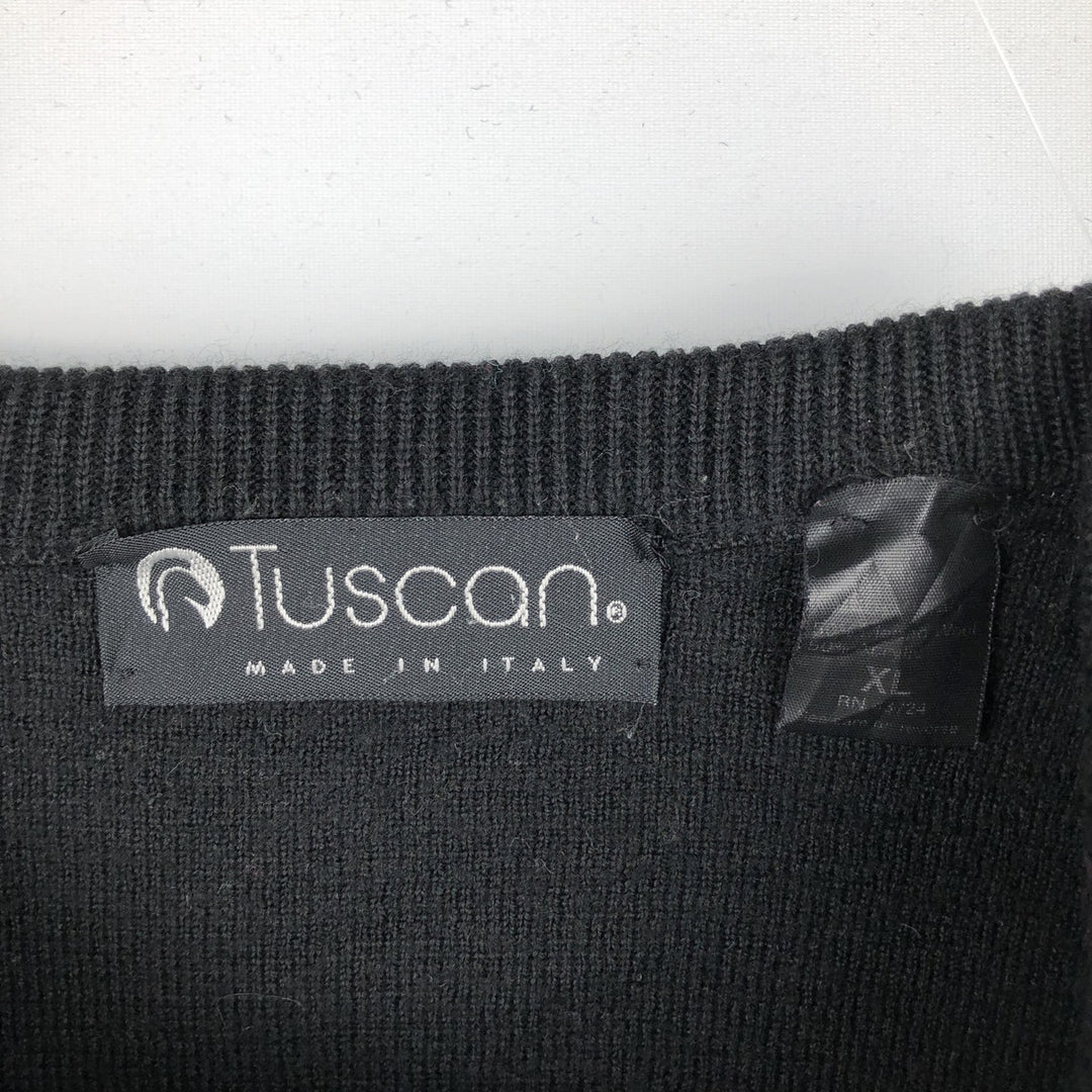 Tuscan print wool x acrylic knit sweater, made in Italy, men's size XL. wool black type Vintage Second Hand