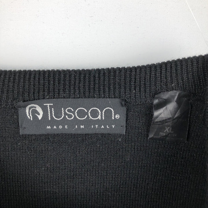 Tuscan print wool x acrylic knit sweater, made in Italy, men's size XL. wool black type Vintage Second Hand