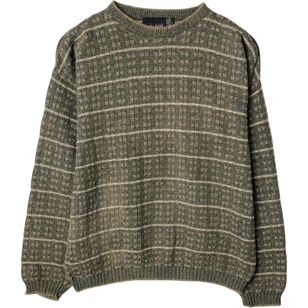 BILLBLASS all-over print cotton knit sweater, made in the USA, men's size L equivalent. cotton Khaki type Vintage Second Hand