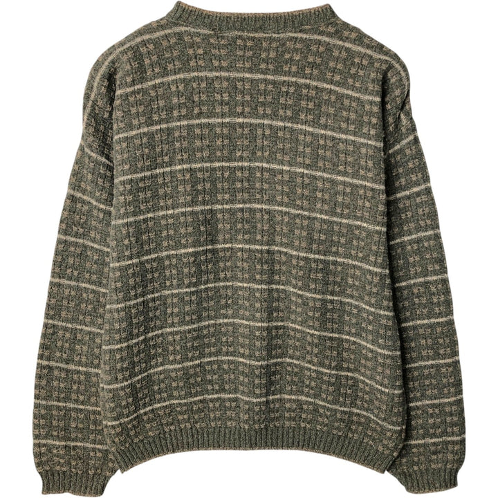 BILLBLASS all-over print cotton knit sweater, made in the USA, men's size L equivalent. cotton Khaki type Vintage Second Hand