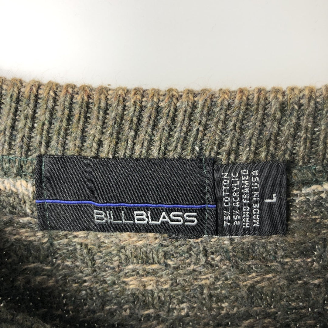 BILLBLASS all-over print cotton knit sweater, made in the USA, men's size L equivalent. cotton Khaki type Vintage Second Hand
