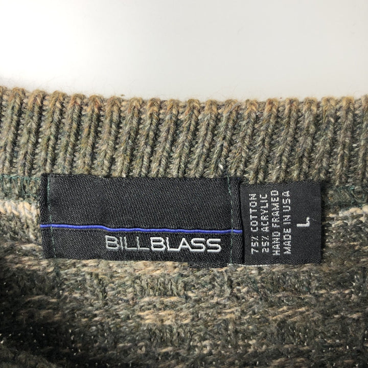 BILLBLASS all-over print cotton knit sweater, made in the USA, men's size L equivalent. cotton Khaki type Vintage Second Hand