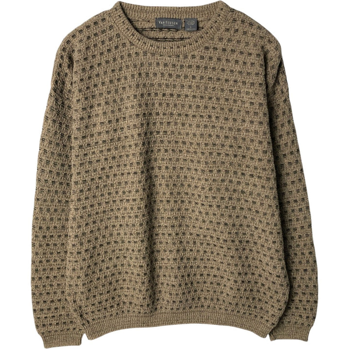 Van Heusen VAN HEUSEN all-over print cotton knit sweater, Made in USA, Men's size L cotton Khaki type beige Vintage Second Hand