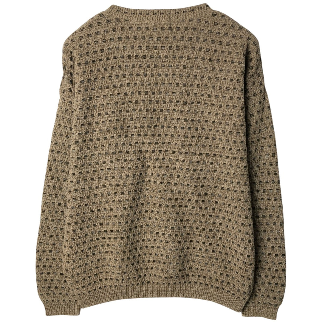 Van Heusen VAN HEUSEN all-over print cotton knit sweater, Made in USA, Men's size L cotton Khaki type beige Vintage Second Hand
