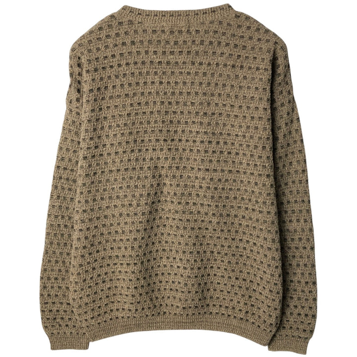 Van Heusen VAN HEUSEN all-over print cotton knit sweater, Made in USA, Men's size L cotton Khaki type beige Vintage Second Hand