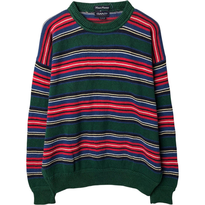 90'S GANT Hand Framed Check Pattern Cotton Knit Sweater, Men's Size L (Equivalent), Vintage cotton green type Vintage Second Hand