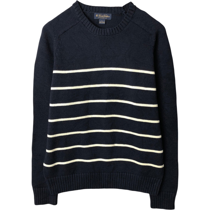 Brooks Brothers Est.1818 Border Pattern Cotton Knit Sweater, Men's Size L (approx.) cotton navy blue type Vintage Second Hand