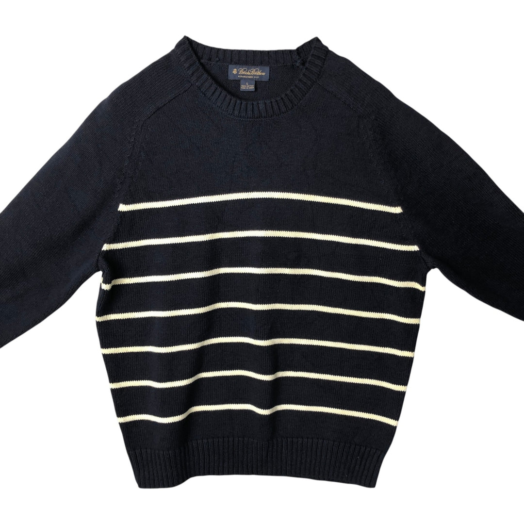 Brooks Brothers Est.1818 Border Pattern Cotton Knit Sweater, Men's Size L (approx.) cotton navy blue type Vintage Second Hand