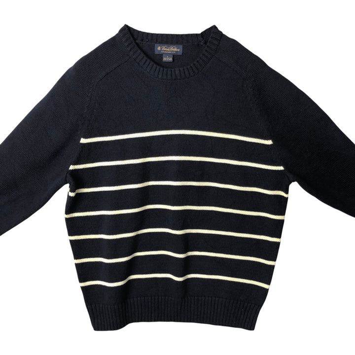 Brooks Brothers Est.1818 Border Pattern Cotton Knit Sweater, Men's Size L (approx.) cotton navy blue type Vintage Second Hand