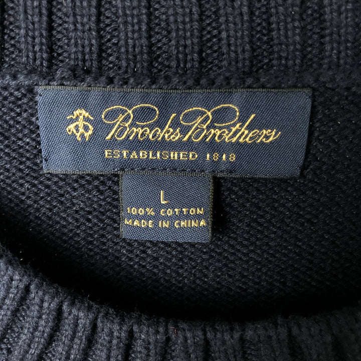 Brooks Brothers Est.1818 Border Pattern Cotton Knit Sweater, Men's Size L (approx.) cotton navy blue type Vintage Second Hand