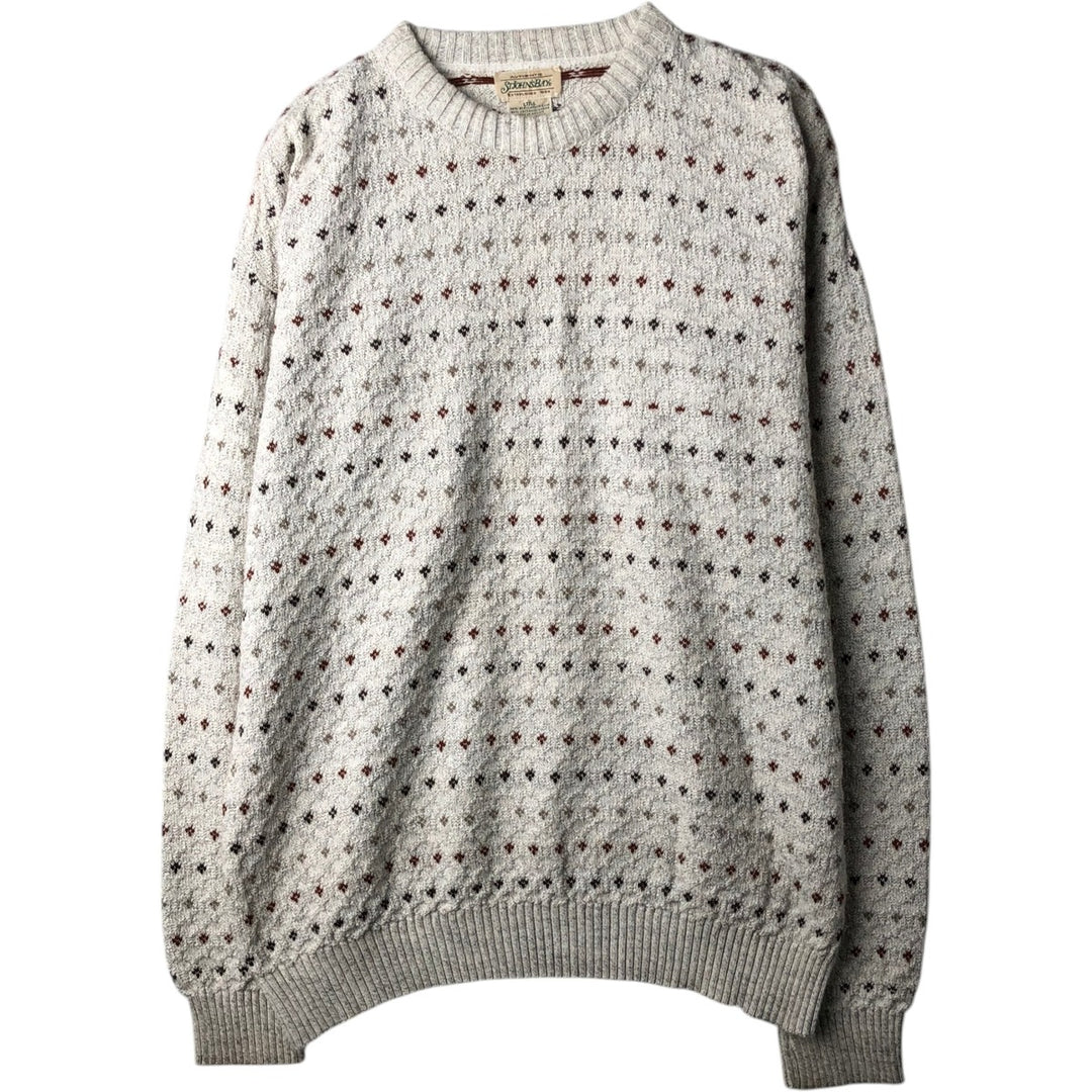 1990'S St. John's Bay Birdseye Pattern Cotton x Acrylic Knit Sweater, Men's Size L (approx.), Vintage acrylic ivory Vintage Second Hand