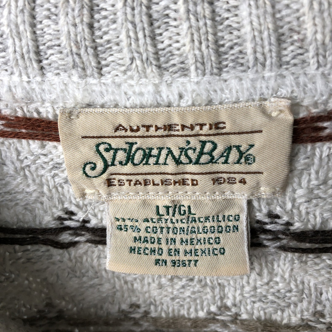 1990'S St. John's Bay Birdseye Pattern Cotton x Acrylic Knit Sweater, Men's Size L (approx.), Vintage acrylic ivory Vintage Second Hand