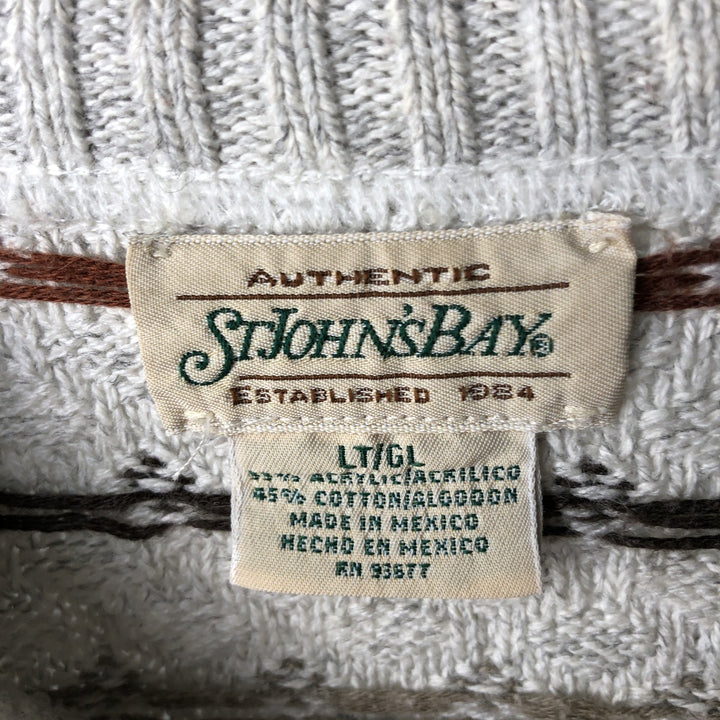 1990'S St. John's Bay Birdseye Pattern Cotton x Acrylic Knit Sweater, Men's Size L (approx.), Vintage acrylic ivory Vintage Second Hand