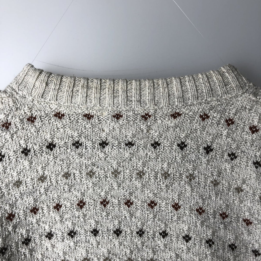 1990'S St. John's Bay Birdseye Pattern Cotton x Acrylic Knit Sweater, Men's Size L (approx.), Vintage acrylic ivory Vintage Second Hand