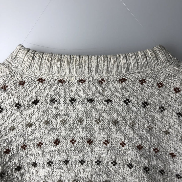 1990'S St. John's Bay Birdseye Pattern Cotton x Acrylic Knit Sweater, Men's Size L (approx.), Vintage acrylic ivory Vintage Second Hand
