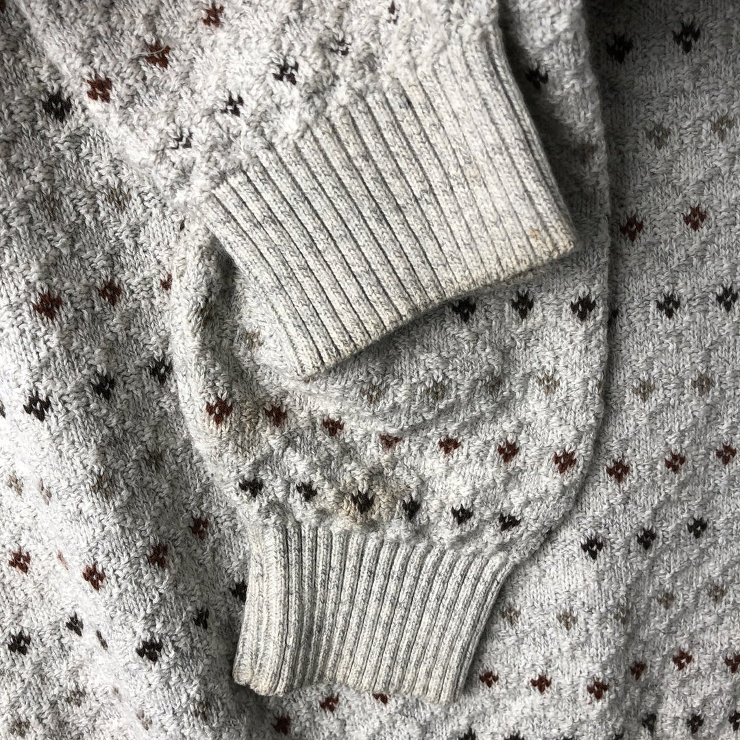1990'S St. John's Bay Birdseye Pattern Cotton x Acrylic Knit Sweater, Men's Size L (approx.), Vintage acrylic ivory Vintage Second Hand