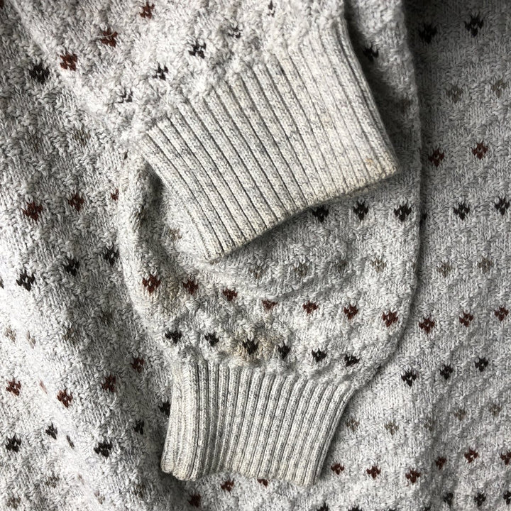 1990'S St. John's Bay Birdseye Pattern Cotton x Acrylic Knit Sweater, Men's Size L (approx.), Vintage acrylic ivory Vintage Second Hand