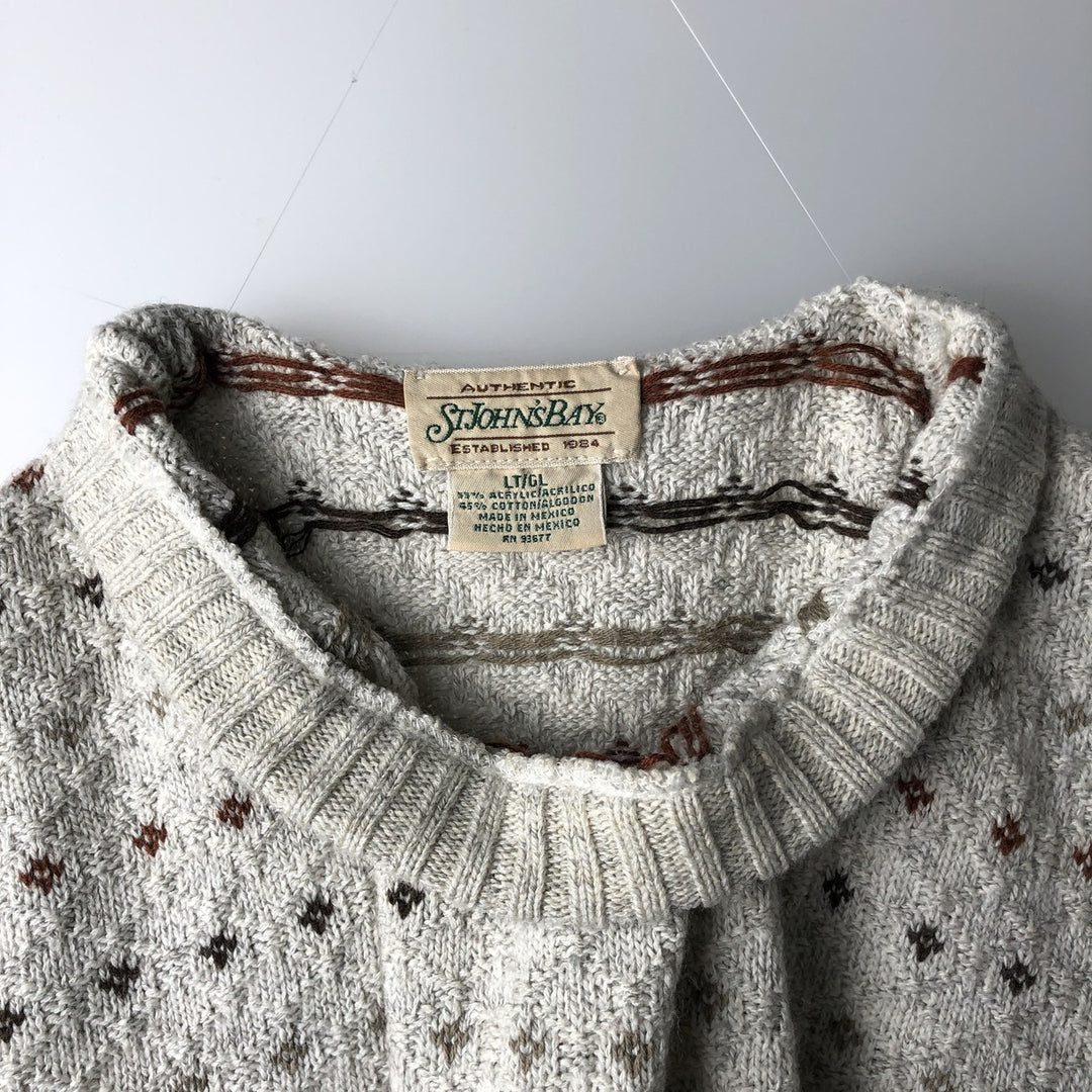 1990'S St. John's Bay Birdseye Pattern Cotton x Acrylic Knit Sweater, Men's Size L (approx.), Vintage acrylic ivory Vintage Second Hand