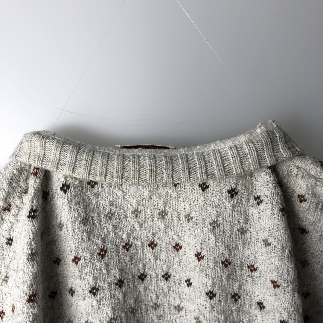 1990'S St. John's Bay Birdseye Pattern Cotton x Acrylic Knit Sweater, Men's Size L (approx.), Vintage acrylic ivory Vintage Second Hand