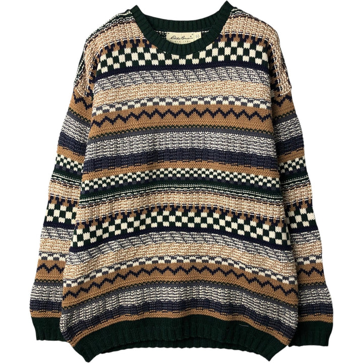 Eddie Bauer all-over print cotton knit sweater, made in the USA, men's size M. cotton Green type dark green Vintage Second Hand