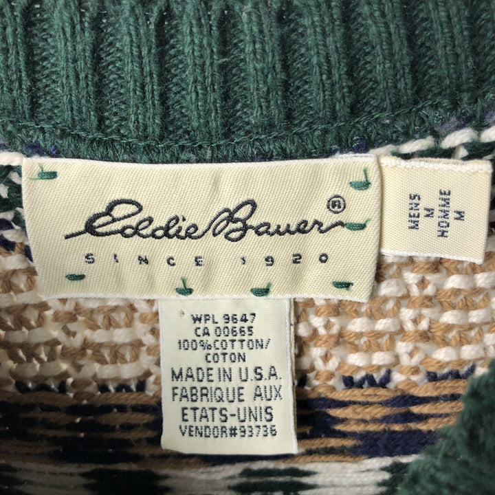 Eddie Bauer all-over print cotton knit sweater, made in the USA, men's size M. cotton Green type dark green Vintage Second Hand