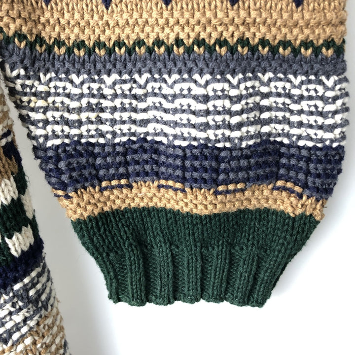Eddie Bauer all-over print cotton knit sweater, made in the USA, men's size M. cotton Green type dark green Vintage Second Hand