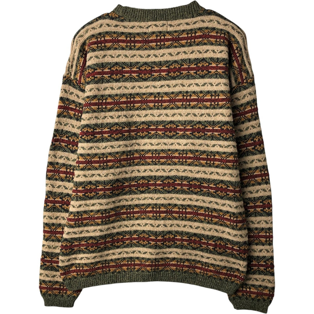 1990'S St. John's Bay Fair Isle Pattern Cotton Knit Sweater, Made in USA, Men's Size M (approx.), Vintage cotton Khaki type sage green Vintage Second Hand
