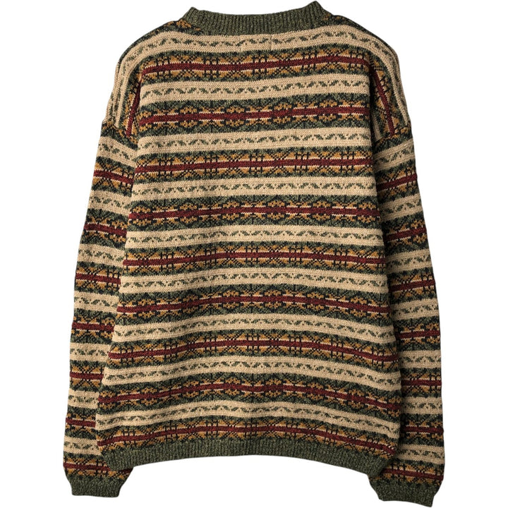 1990'S St. John's Bay Fair Isle Pattern Cotton Knit Sweater, Made in USA, Men's Size M (approx.), Vintage cotton Khaki type sage green Vintage Second Hand