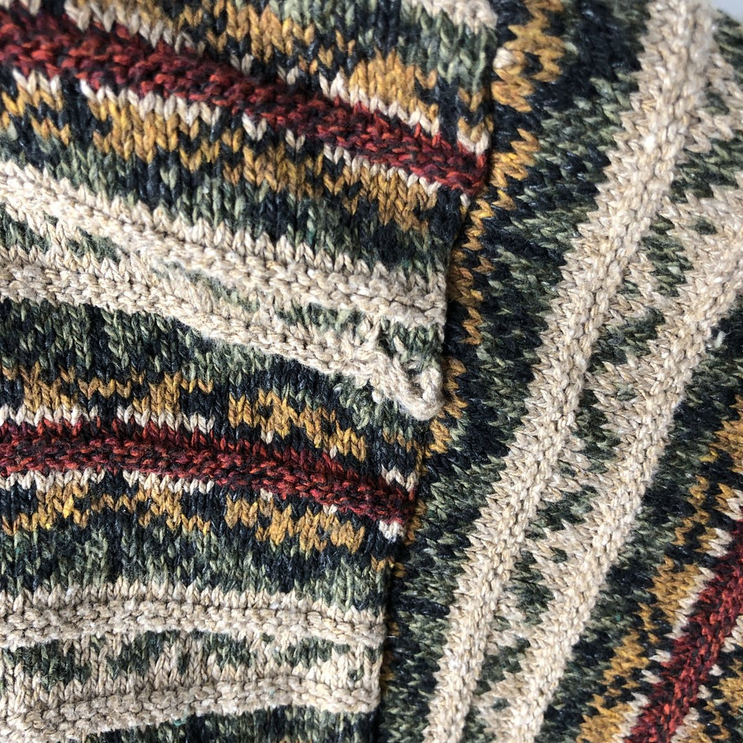 1990'S St. John's Bay Fair Isle Pattern Cotton Knit Sweater, Made in USA, Men's Size M (approx.), Vintage cotton Khaki type sage green Vintage Second Hand