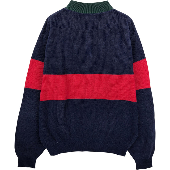 1990'S Lands' End Henley Neck Cotton Knit Sweater, Made in USA, Men's Size L (approx.), Vintage cotton navy blue type Vintage Second Hand