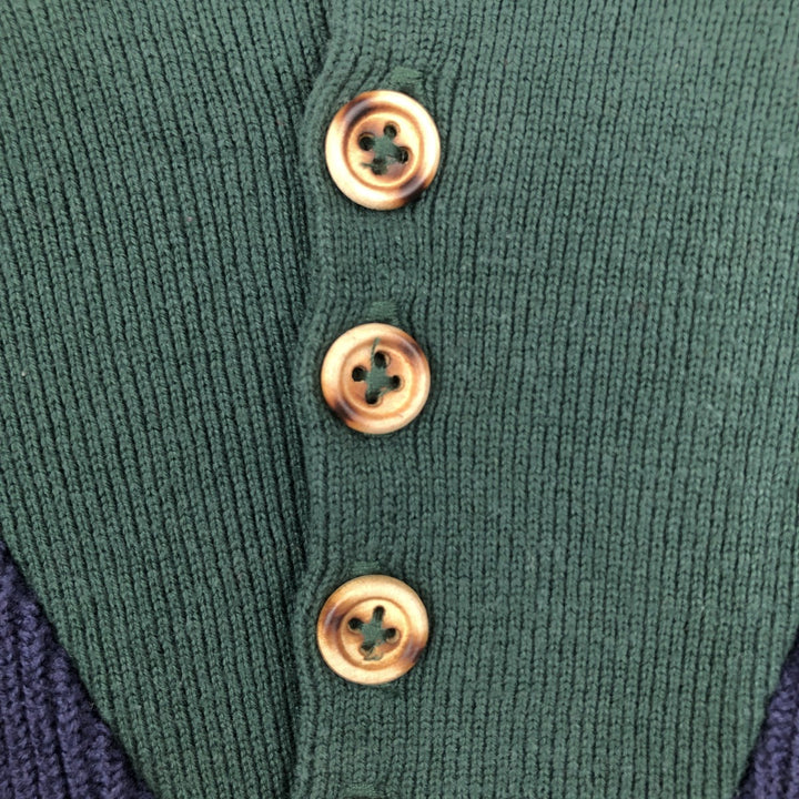 1990'S Lands' End Henley Neck Cotton Knit Sweater, Made in USA, Men's Size L (approx.), Vintage cotton navy blue type Vintage Second Hand