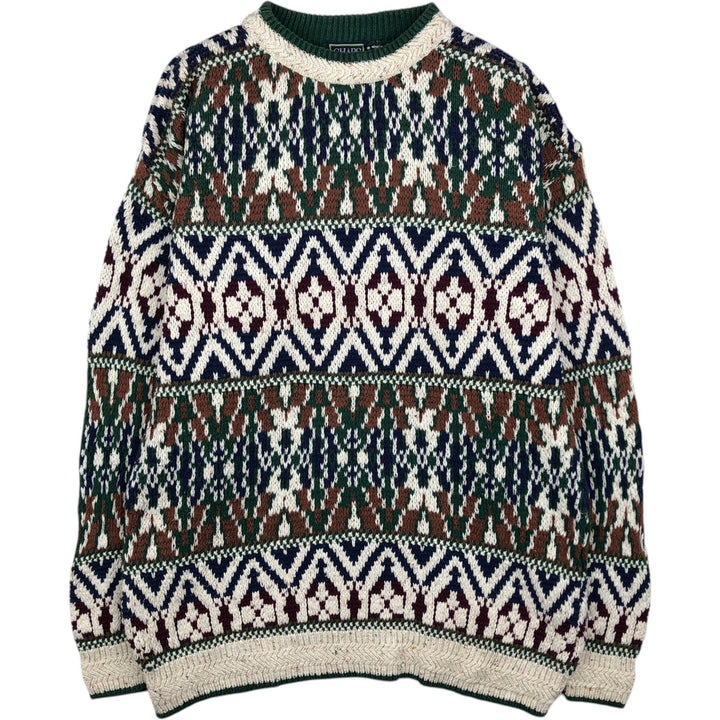 1980'S Ralph Lauren CHAPS all-over print cotton knit sweater, made in USA, men's size L equivalent, vintage. cotton Green type dark green Vintage Second Hand