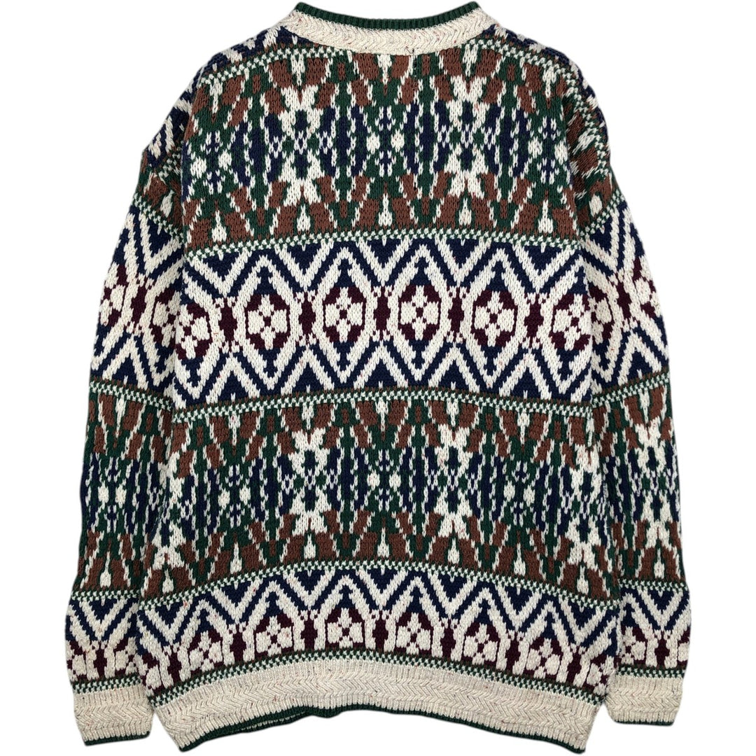 1980'S Ralph Lauren CHAPS all-over print cotton knit sweater, made in USA, men's size L equivalent, vintage. cotton Green type dark green Vintage Second Hand