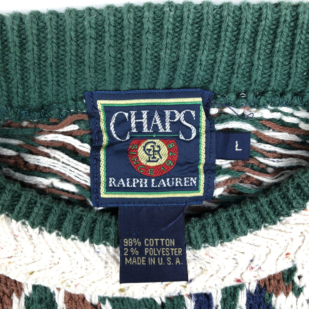 1980'S Ralph Lauren CHAPS all-over print cotton knit sweater, made in USA, men's size L equivalent, vintage. cotton Green type dark green Vintage Second Hand