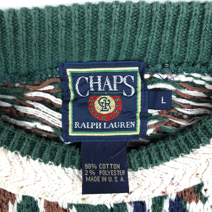1980'S Ralph Lauren CHAPS all-over print cotton knit sweater, made in USA, men's size L equivalent, vintage. cotton Green type dark green Vintage Second Hand