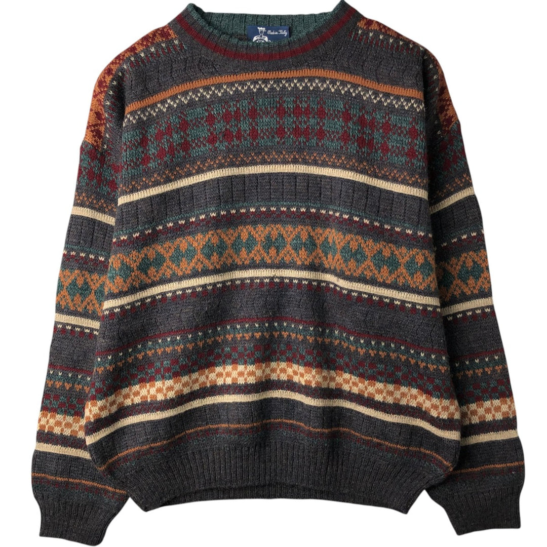 ~90'S BRESCI all-over print alpaca blend acrylic knit sweater, made in Italy, men's size M equivalent, vintage. acrylic gray type Vintage Second Hand