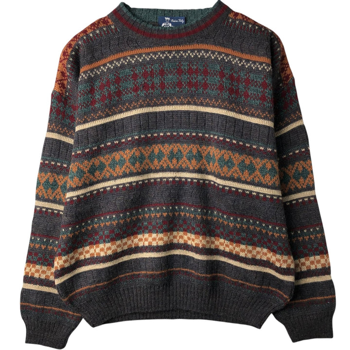 ~90'S BRESCI all-over print alpaca blend acrylic knit sweater, made in Italy, men's size M equivalent, vintage. acrylic gray type Vintage Second Hand