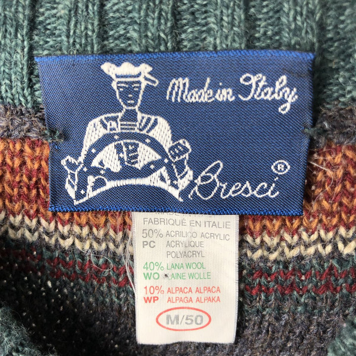 ~90'S BRESCI all-over print alpaca blend acrylic knit sweater, made in Italy, men's size M equivalent, vintage. acrylic gray type Vintage Second Hand
