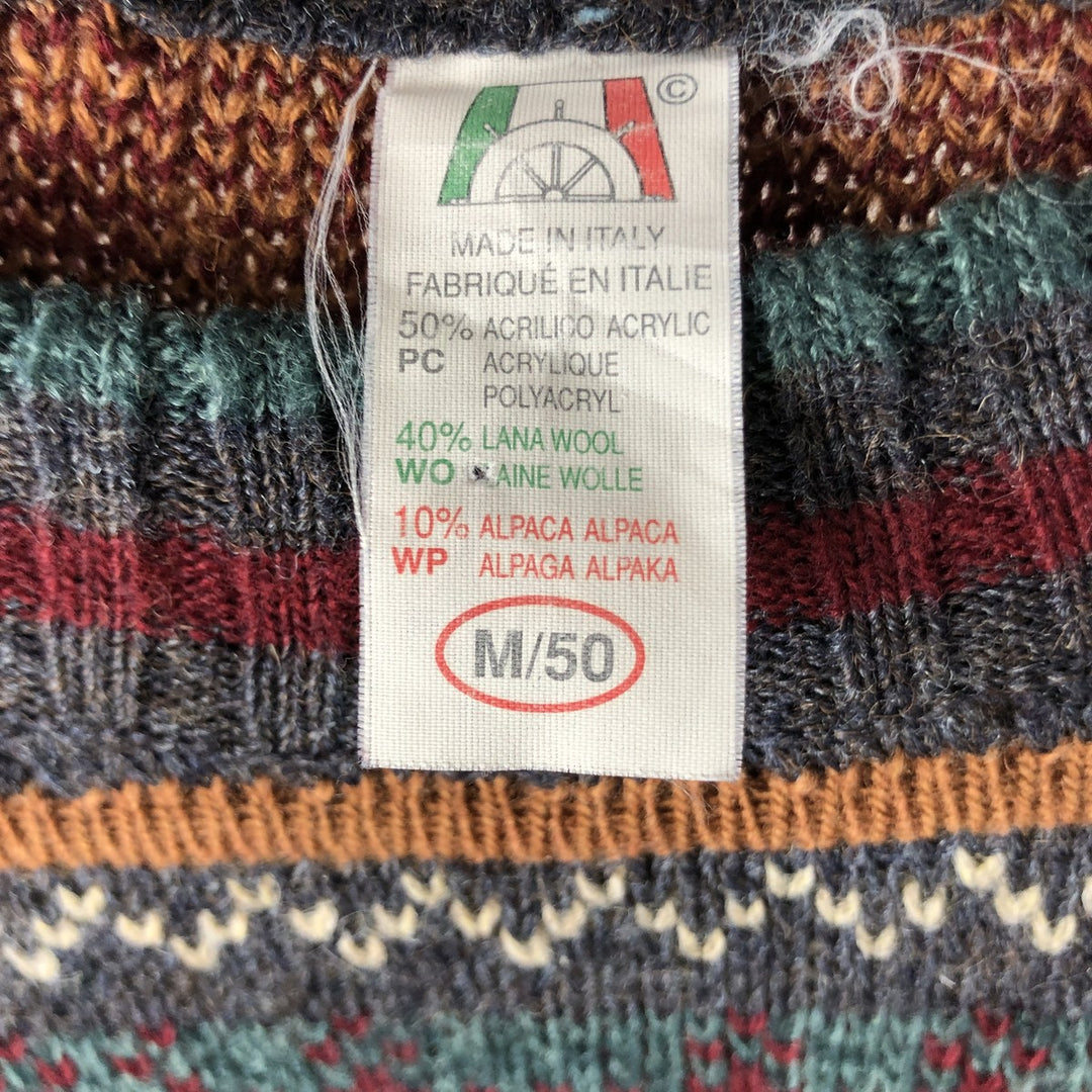 ~90'S BRESCI all-over print alpaca blend acrylic knit sweater, made in Italy, men's size M equivalent, vintage. acrylic gray type Vintage Second Hand