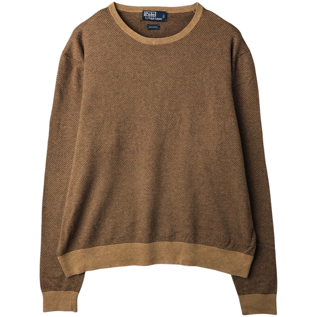 Ralph Lauren POLO by Ralph Lauren herringbone cotton knit sweater, men's size L equivalent, vintage. cotton beige type brown Vintage Second Hand