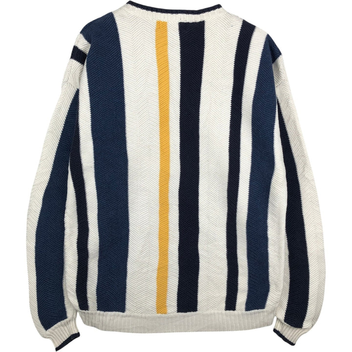 Ralph Lauren CHAPS Stripe Pattern Herringbone Cotton Knit Sweater, Men's Size M (approx.) cotton white type Vintage Second Hand