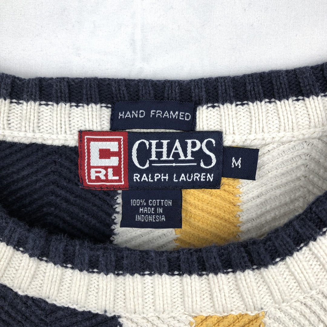 Ralph Lauren CHAPS Stripe Pattern Herringbone Cotton Knit Sweater, Men's Size M (approx.) cotton white type Vintage Second Hand