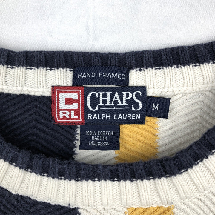 Ralph Lauren CHAPS Stripe Pattern Herringbone Cotton Knit Sweater, Men's Size M (approx.) cotton white type Vintage Second Hand